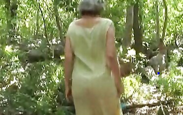 Natural titted German lady gets her muff destroyed in the middle of the woods